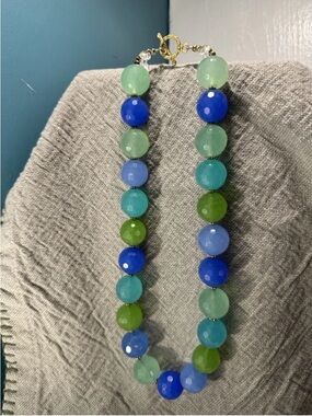 Multi-Blue & Green Glass Bead Necklace - Women Jewelry